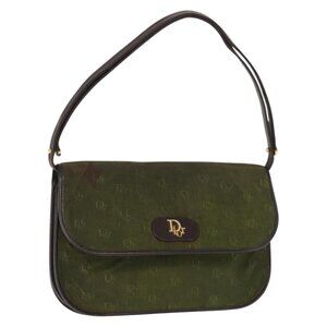 Authentic Christian Dior Shoulder Bag Nylon Khaki Gold